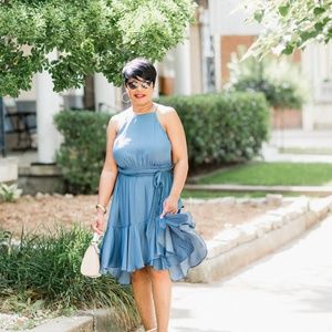 Ruffle Tie Waist Halter Dress